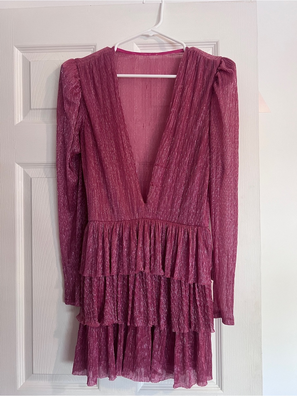 SABINA MUSAYEV V-Neck Tiered Ruffle Dress in Dusty Rose